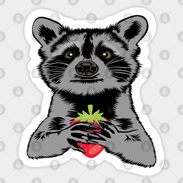 Begging Raccoon With Strawberry Sticker by Miozoto_Design